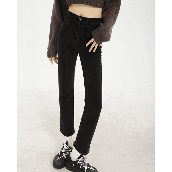 Naiste teksapükste sirge nööpkinnitusega mudel