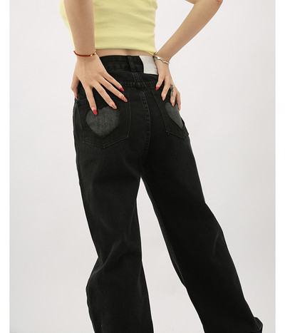 Φαρδύ μοντέλο γυναικείο φαρδύ τζιν με ψηλή μέση - μαύρο και γκρι χρώμα