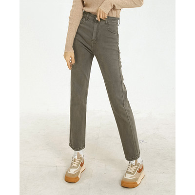 Sirge mudeli ühevärvilised kõrge vöökohaga naiste teksad