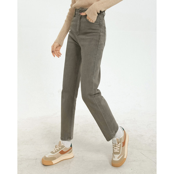 Sirge mudeli ühevärvilised kõrge vöökohaga naiste teksad