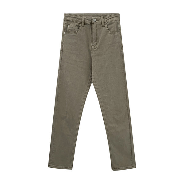 Sirge mudeli ühevärvilised kõrge vöökohaga naiste teksad