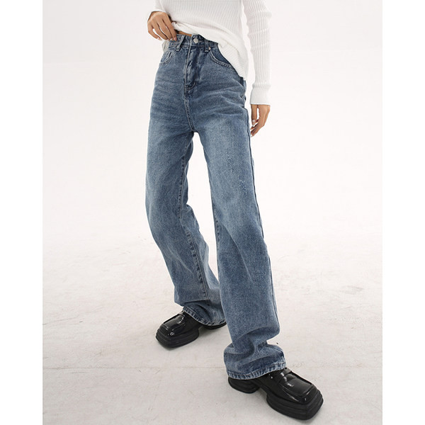 Naiste laia sinist kõrge vöökohaga teksapükste mudel