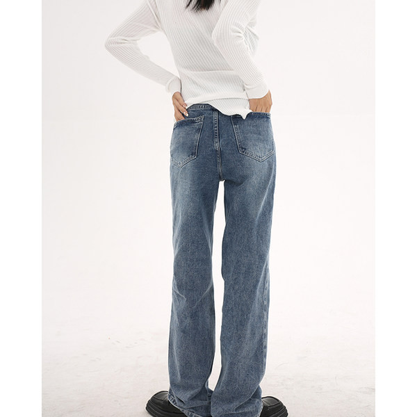 Naiste laia sinist kõrge vöökohaga teksapükste mudel