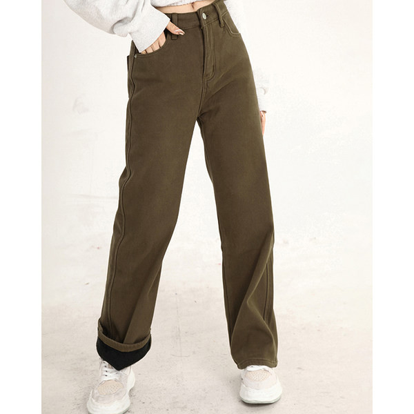 Naiste kõrge vöökoha ja sooja voodriga talveteksad - sirge mudel