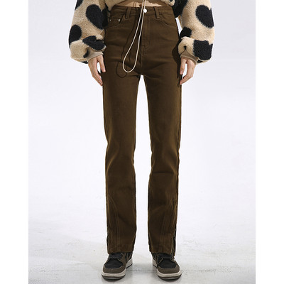 Ίσιο μοντέλο γυναικείο τζιν με ψηλή μέση και φερμουάρ