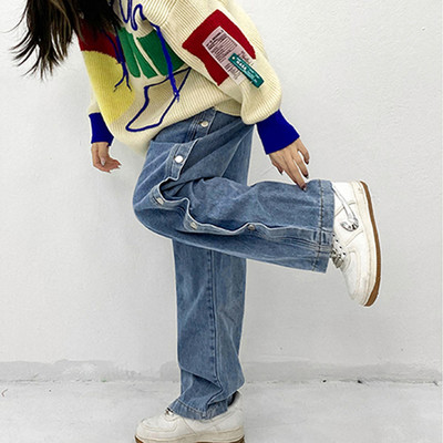 Lai nööpidega naiste teksapükste mudel