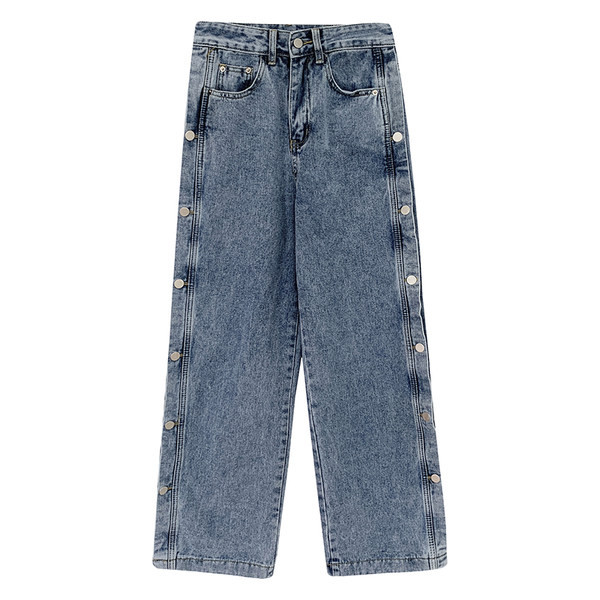 Lai nööpidega naiste teksapükste mudel