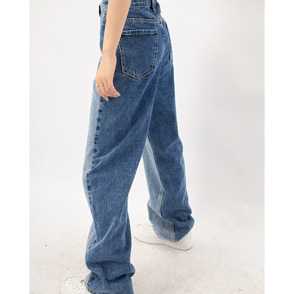 Moodne naiste teksapükste lai nööpidega mudel