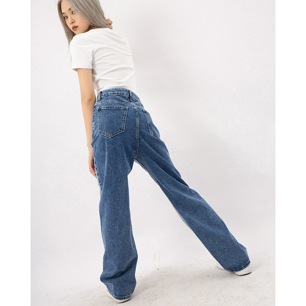 Moodne naiste teksapükste lai nööpidega mudel