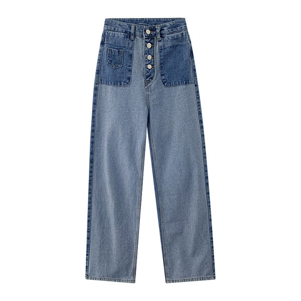 Moodne naiste teksapükste lai nööpidega mudel