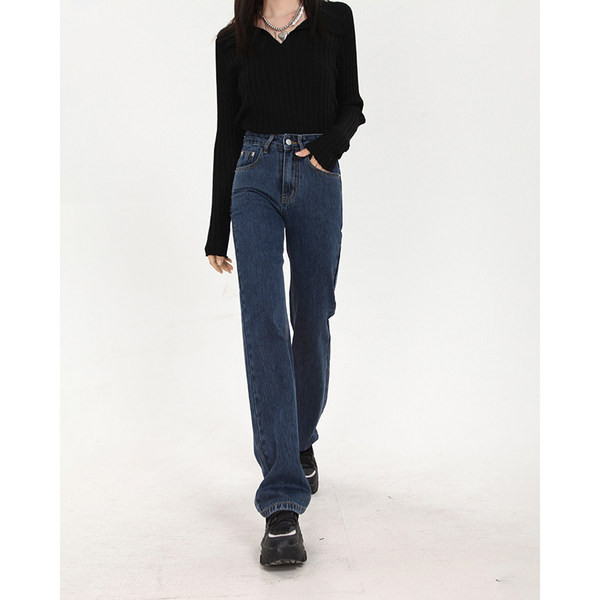 Stiilne naiste teksapükste sirge küljetaskuga mudel