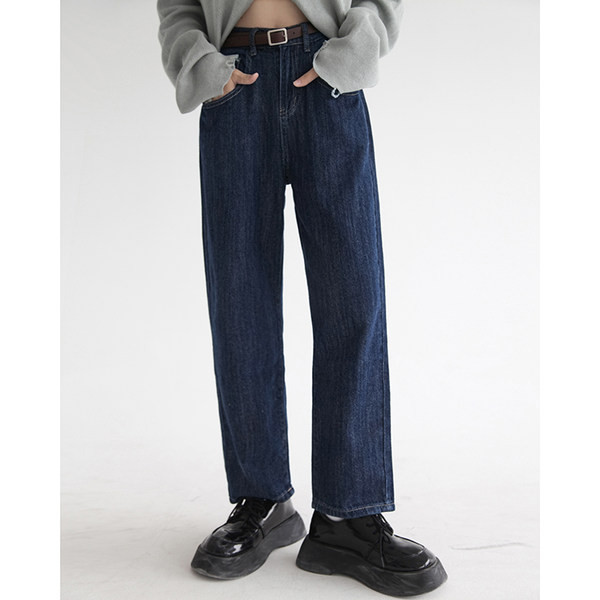 Naiste ühevärvilised teksapüksid sirge kõrge vöökohaga mudel