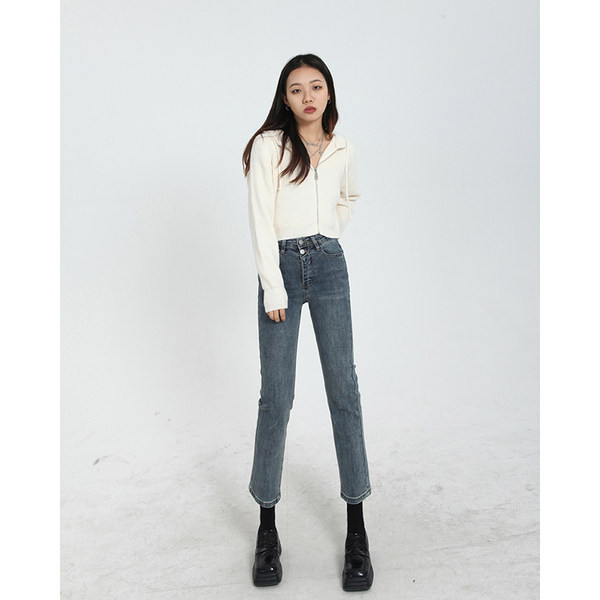 Γυναικείο casual μονόχρωμο τζιν ίσιο μοντέλο με ψηλή μέση