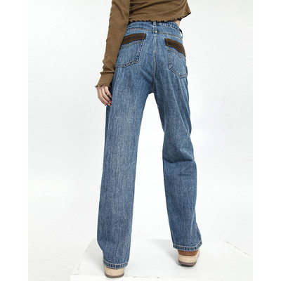 Naiste kõrge vöökoha ja taskutega teksapüksid