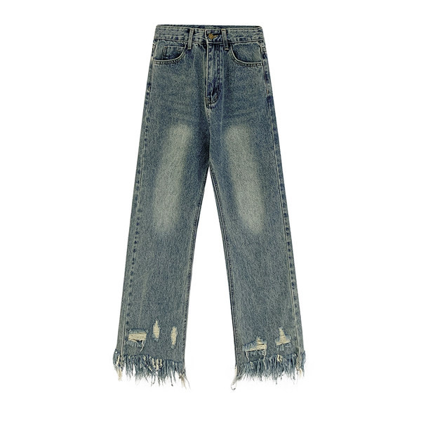 Aktuális női farmer széles modell szakadt motívumokkal