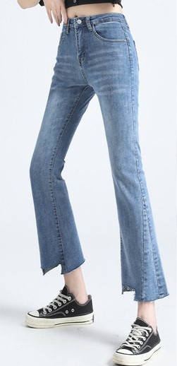 Uus kõrge vöökoha ja rebenenud motiividega naiste teksapükste mudel