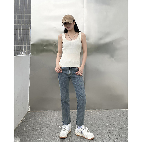 Moodsad kõrge vöökohaga naiste sirged teksad