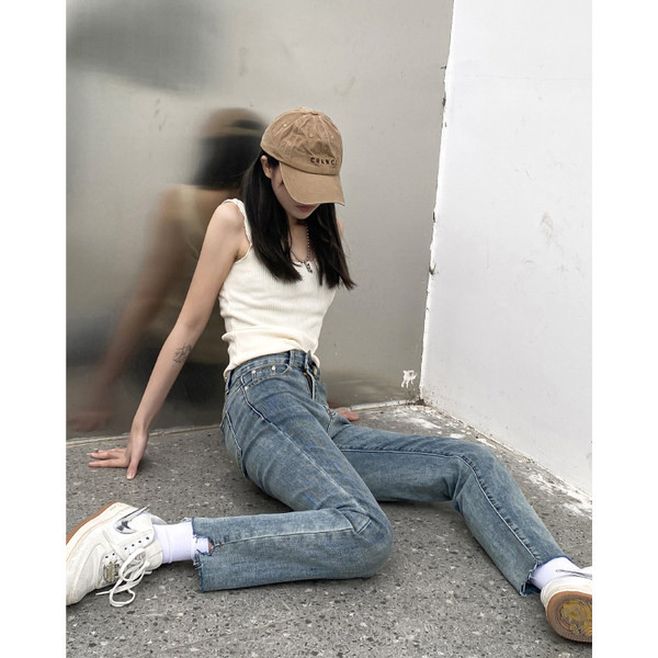 Moodsad kõrge vöökohaga naiste sirged teksad