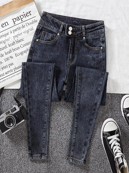 Elastsed kõrge vöökohaga naiste teksad – liibuv mudel