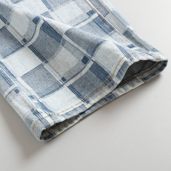 Naiste ruuduline teksapükste lai kõrge vöökohaga mudel