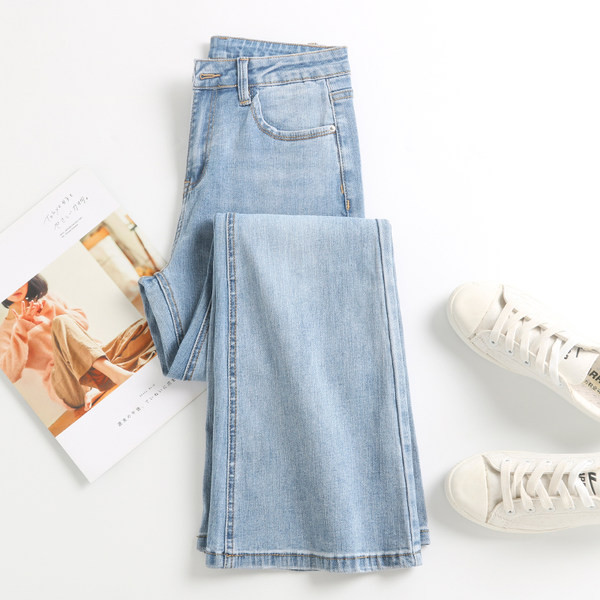 Naiste vabaaja teksad kõrge vöökohaga laia mudeliga