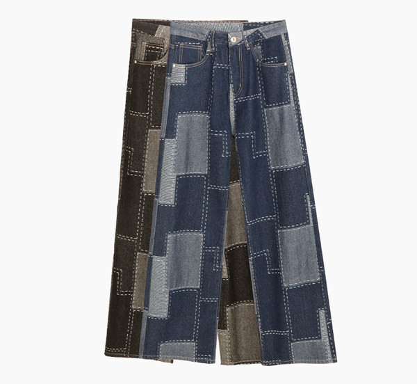 Naiste laiade säärte ja kõrge vöökohaga teksapüksid