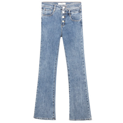 Laia sääre ja nööpidega naiste teksad