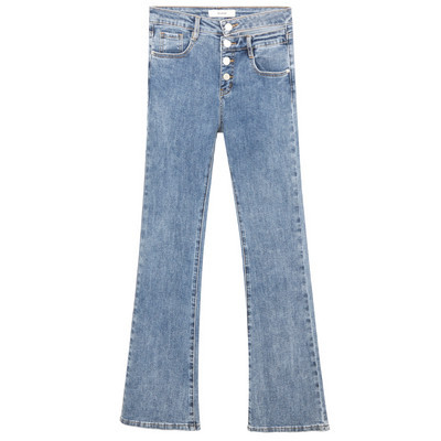 Laia sääre ja nööpidega naiste teksad