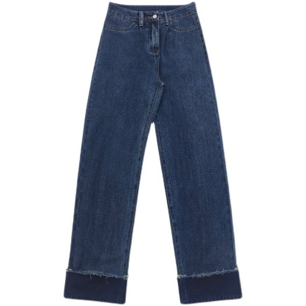 Γυναικείο τζιν φαρδύ μοντέλο με ψηλόμεση σε μπλε χρώμα