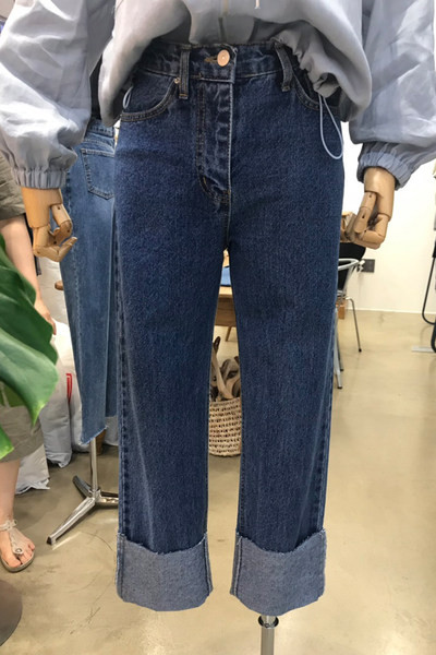 Naiste teksapükste sirge lai mudel, sinine värv