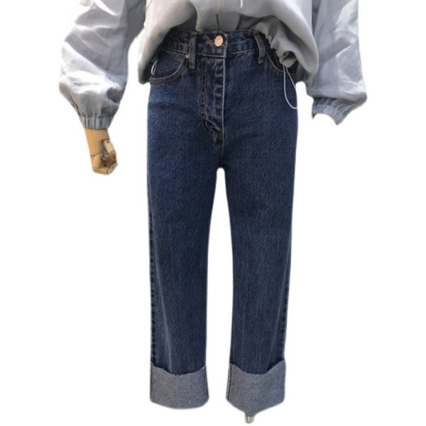 Naiste teksapükste sirge lai mudel, sinine värv