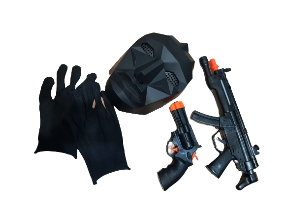 Комплект squid game , Маска, Ръкавици, Пистолети