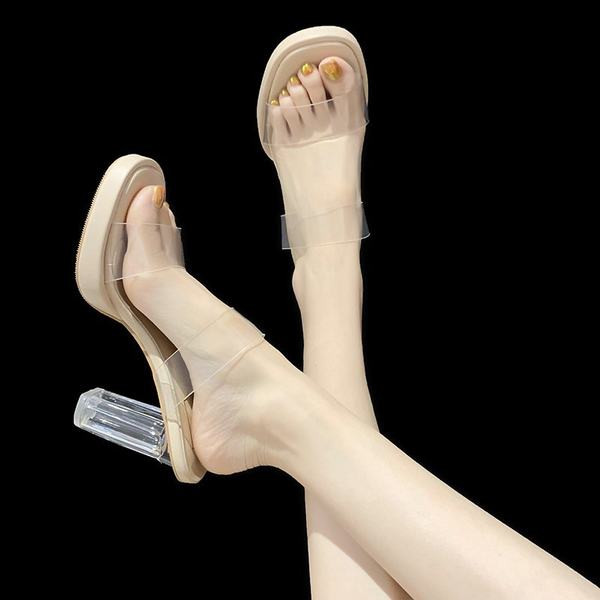 Uus kõrge läbipaistva kontsaga ja silikoonist rihmadega naiste susside mudel