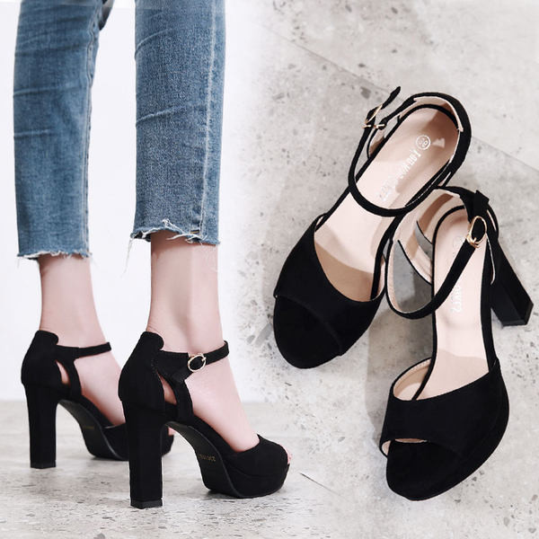 Női öko velúr szandál 10 cm vastag sarokkal