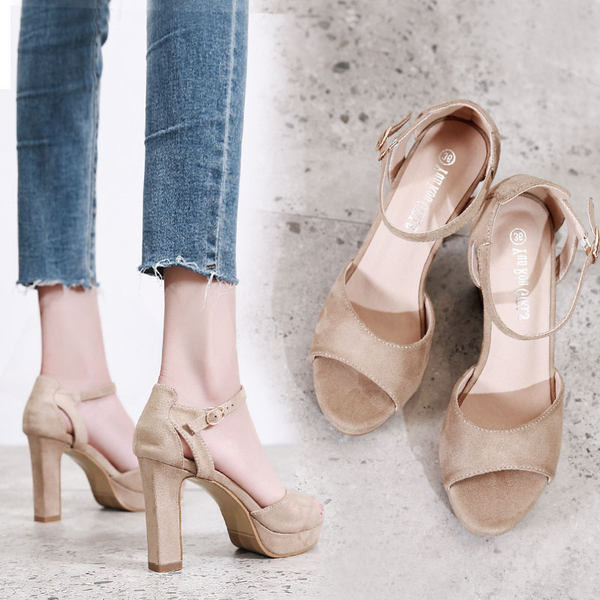 Női öko velúr szandál 10 cm vastag sarokkal