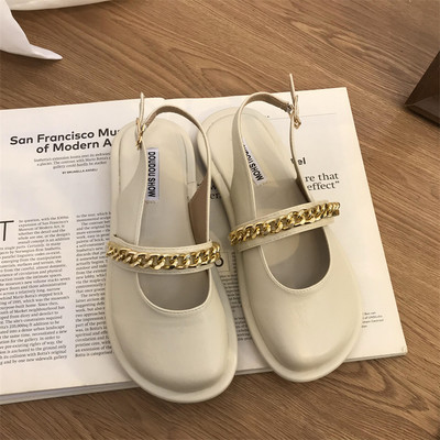 Γυναικεία πέδιλα από έκο δέρμα με αλυσίδα - τρία χρώματα