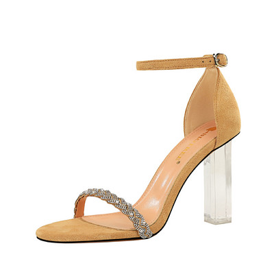 Elegantsed naiste sandaalid kividega kuni läbipaistva kontsani