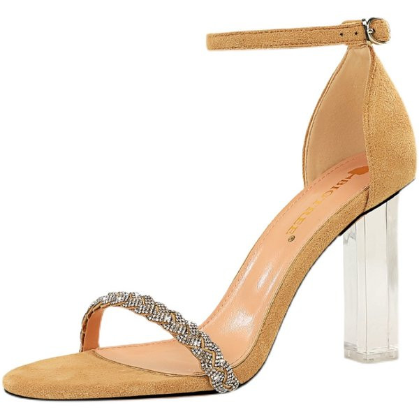 Elegantsed naiste sandaalid kividega kuni läbipaistva kontsani
