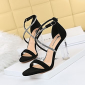 Rihmal kivikestega naiste sandaalid 9,5 cm paksuse kontsaga