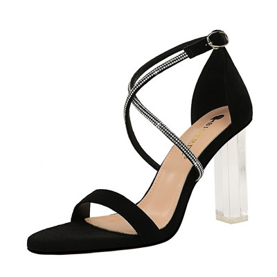 Rihmal kivikestega naiste sandaalid 9,5 cm paksuse kontsaga