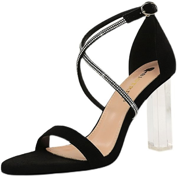 Rihmal kivikestega naiste sandaalid 9,5 cm paksuse kontsaga