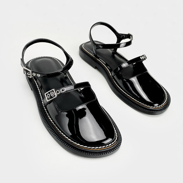 Kahes värvitoonis pandlaga naiste lakknahast sandaalid