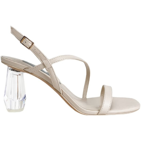 Moodsad nahast rihmade ja läbipaistva kontsaga naiste sandaalid