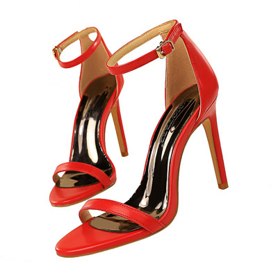 Női bőr szandál és 10 cm vékony sarok