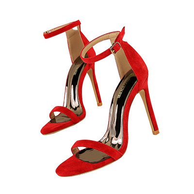 Női bőr szandál és 10 cm vékony sarok