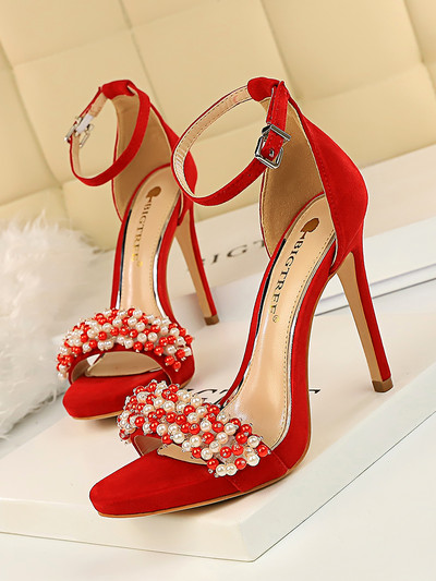Elegantsed pärlitega naiste sandaalid 11 cm kõrge kontsaga