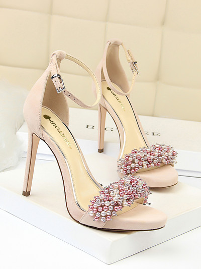 Elegantsed pärlitega naiste sandaalid 11 cm kõrge kontsaga