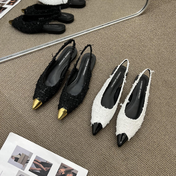 Naiste terava otsaga tekstiilist sandaalid