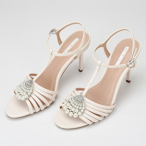 Naiste pärlitega sandaalid 10 cm kontsaga