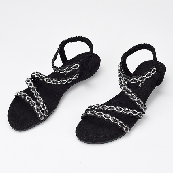 Mugavad musta värvi kividega naiste sandaalid